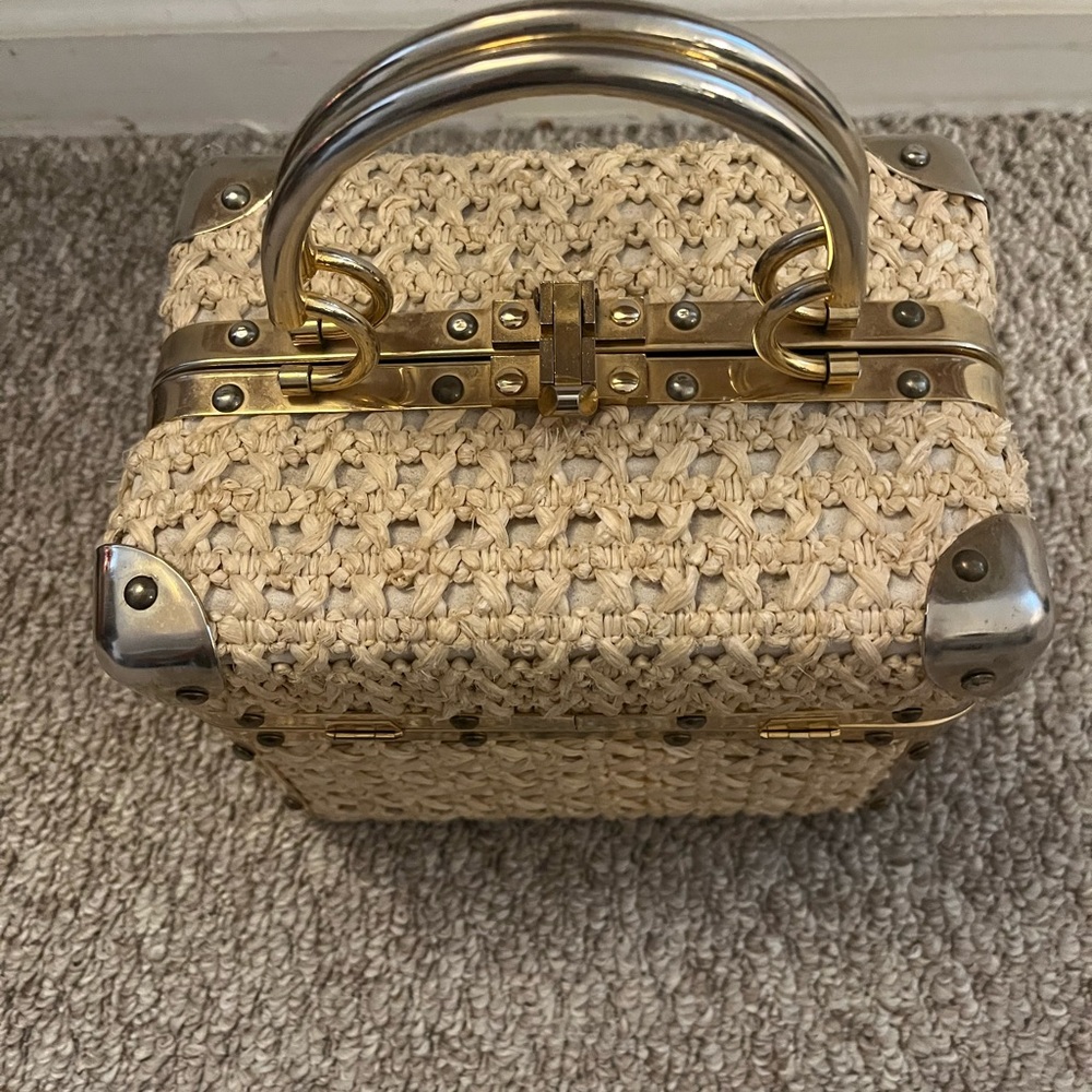 Vintage Delill made in Italy Train Case Purse 1960s.  Tweed, Woven Box Purse.